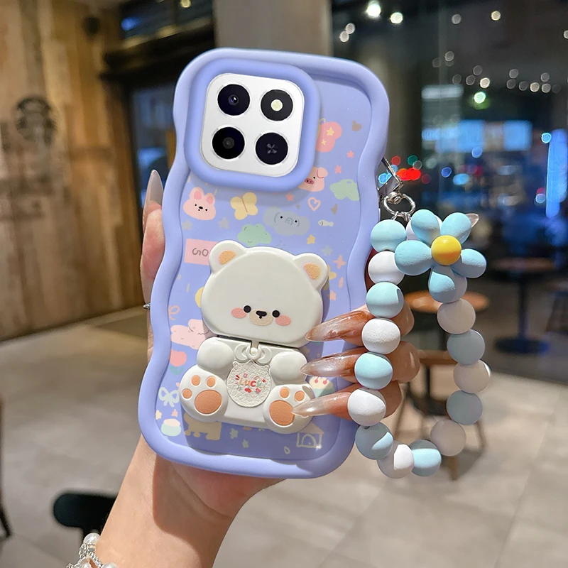Silicone Cartoon Animal Wavy Phone Case with Lanyard