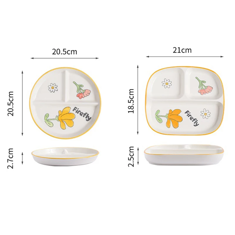 Ceramic Children's Breakfast Plate, Divided Dessert Snack Serving Dish, Platter for Balanced Meal Food Separator, Appetizer Tray