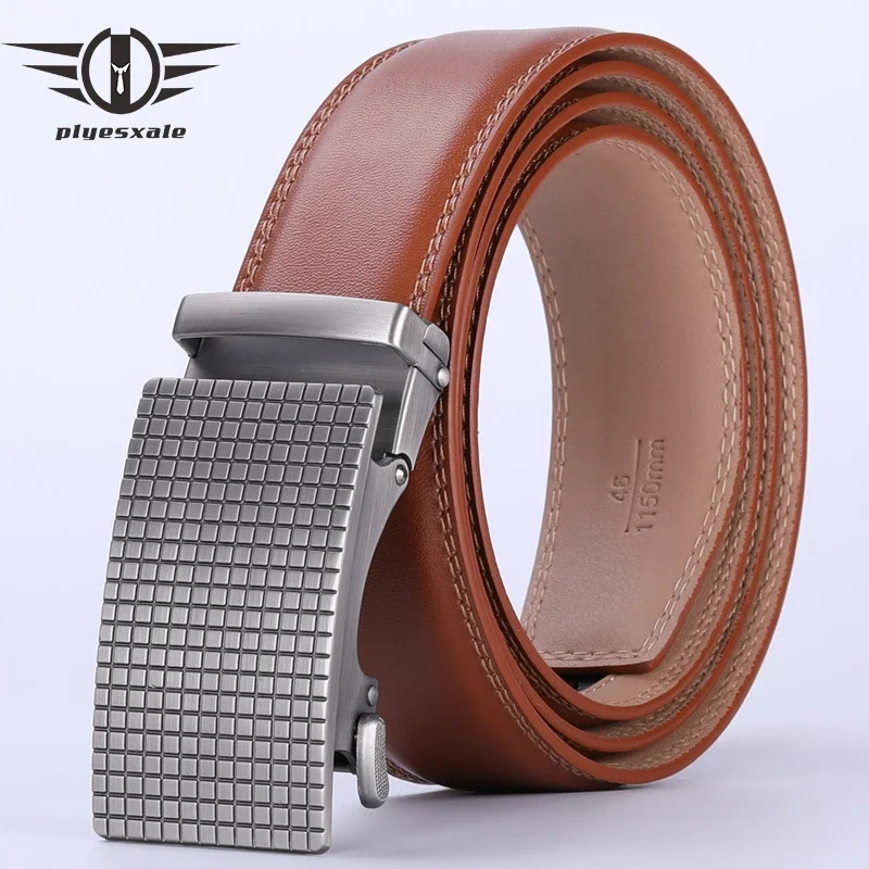 

Ремень Plyesxale мужской из натуральной воловьей кожи, роскошный классический дизайнерский винтажный пояс с автоматической пряжкой для джинсов, G132