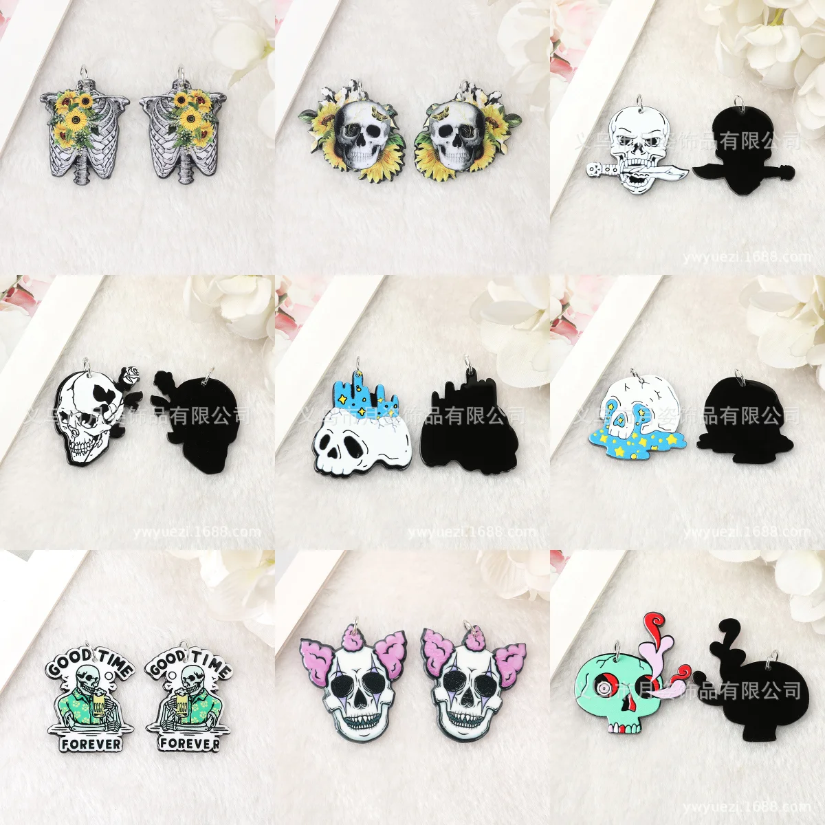 

6PCS Halloween Skull Sunflower Acrylic Epoxy Pendant Charms For DIY Earrings Bracelets Necklace Jewelry