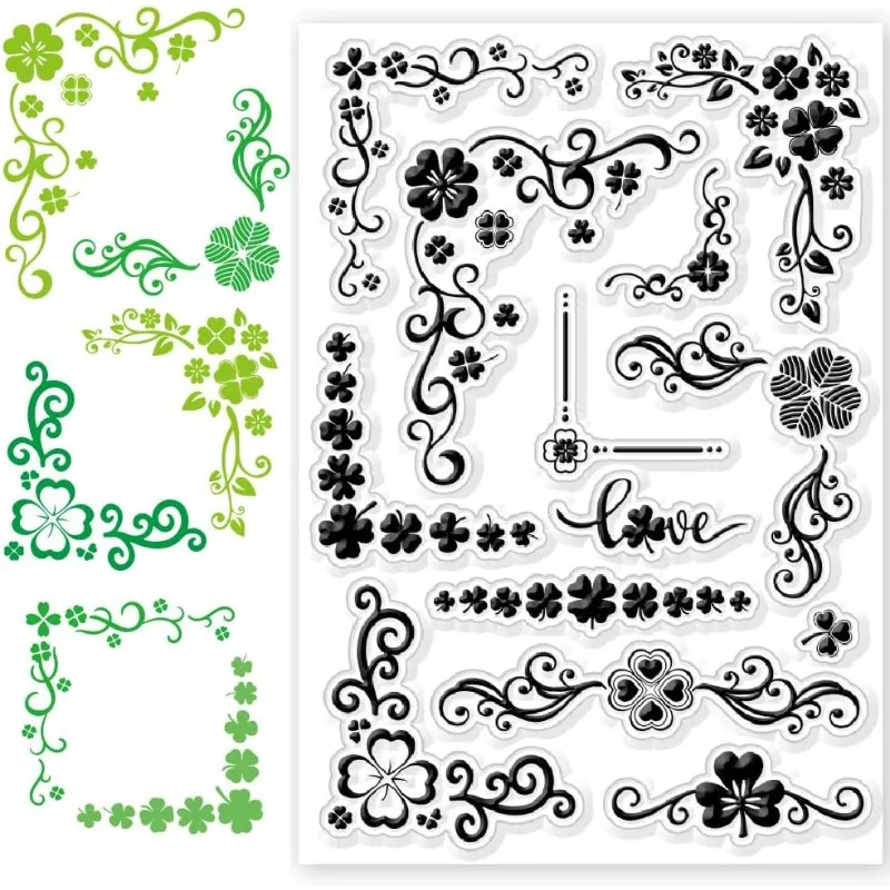 1 pc St. Patrick's Day Clear Stamps Silicone Stamps Clover Corner Background Transparent for St. Patrick's Day clear stamps clear rubber stamps