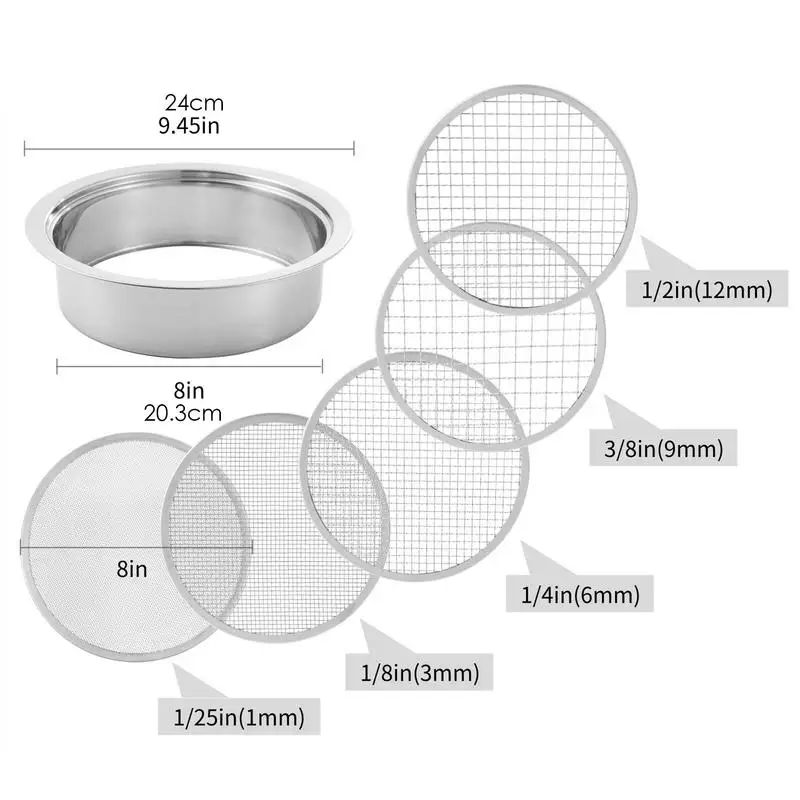 MLINS Stainless Steel Mesh Soil Sifter 6mm Gardening Sifting Screen Pan Dirt Strainer Garden Tool