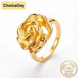 Elegant 18K Gold Plated Rose Ring for Women, Perfect Engagement Party Gift Jewelry (Gold)