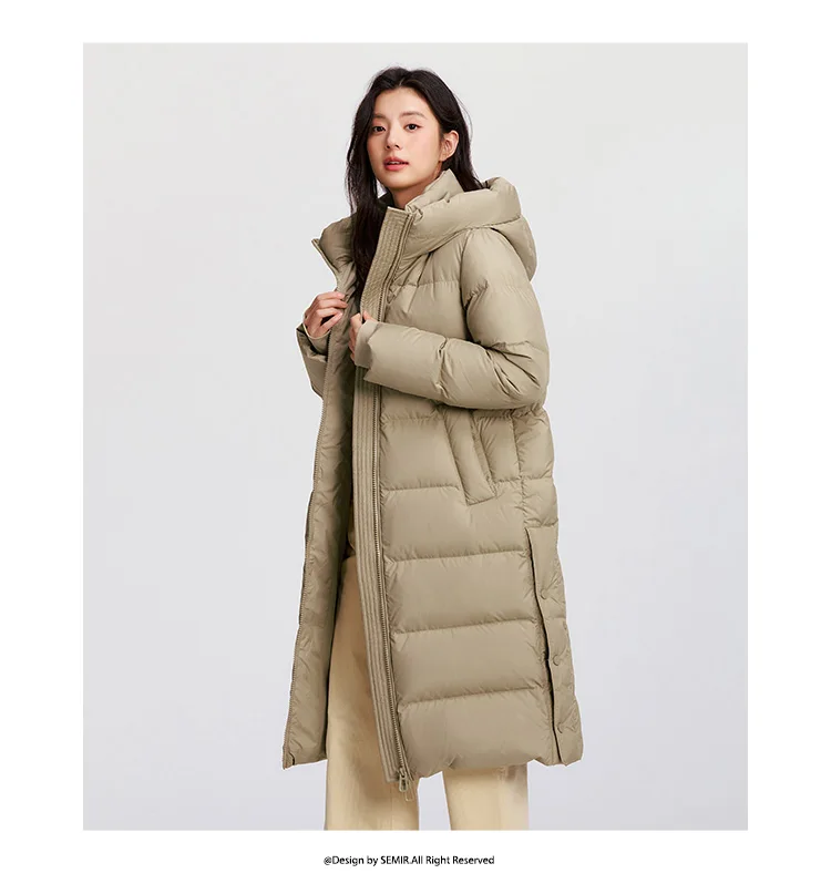 Down Jacket Women Long Length Hooded Slit Loose New Winter Water-Repellent Goose Down Clothing