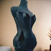 Women Long Corset Bustier Velvet Overbust Slimm Waist Vintage Bodice Lace UP Steel bones Shaping Tops Push Up Breast  Costume 1