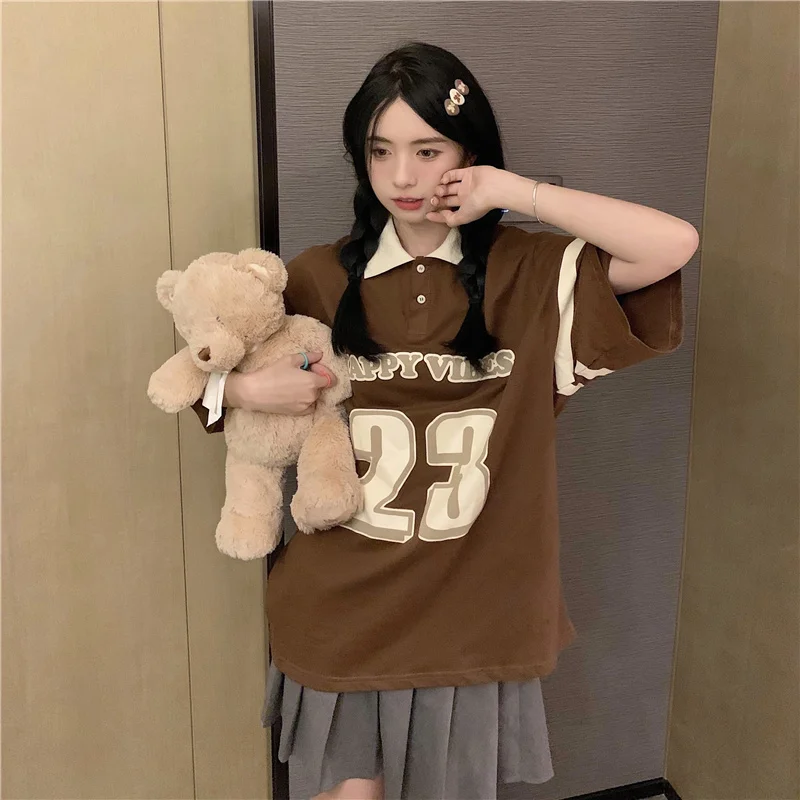 

Women's T-shirts Tops Japanese Ulzzang Loose Retro Cartoon Letter Print Lazy Tshirt Female Korean Harajuku Clothes For Women