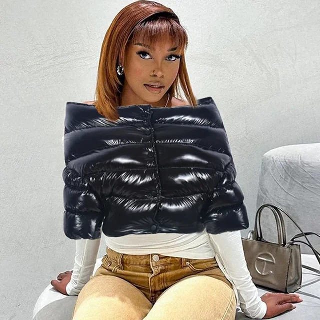 Off The Shoulder Cropped Puffer Jacket 1