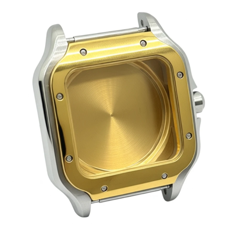 Golden Stainless Steel Waterproof Watch Case and Strap for 38MM Square Men's Watch
