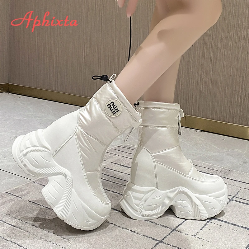 Aphixta 7CM Platform Women Ankle Boots Wedge Heels 3cm Height Increasing Fashion Silver Woman Shoes Chunky Heel Zipper Boots