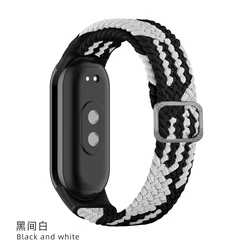 Elastic Nylon Braided Solo Loop Strap with Adjustable Buckle for Miband 3 4 (Black-white)