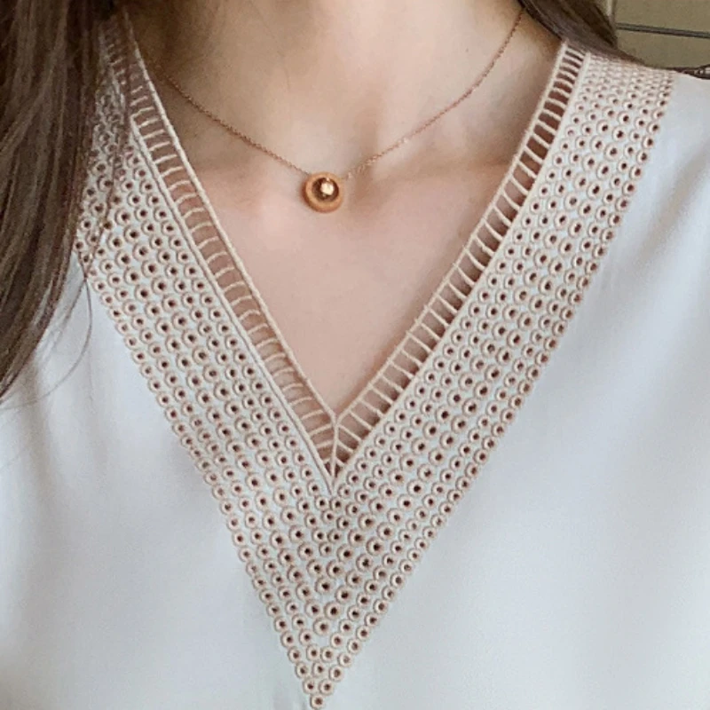 White Lace V Neck Chiffon Blouse for Women