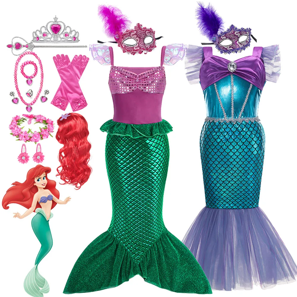 2023 Disney Girls Princess Little Mermaid Ariel Halloween Cosplay Charm Costume Per Bambini Fancy Make Up Festa Di Carnevale Per Bambini