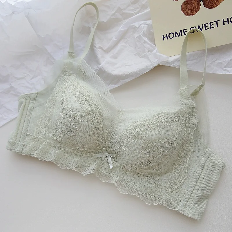 Misty yarn thin sexy lace underwear without steel ring soft modal lingerie large breasts gathered bra female