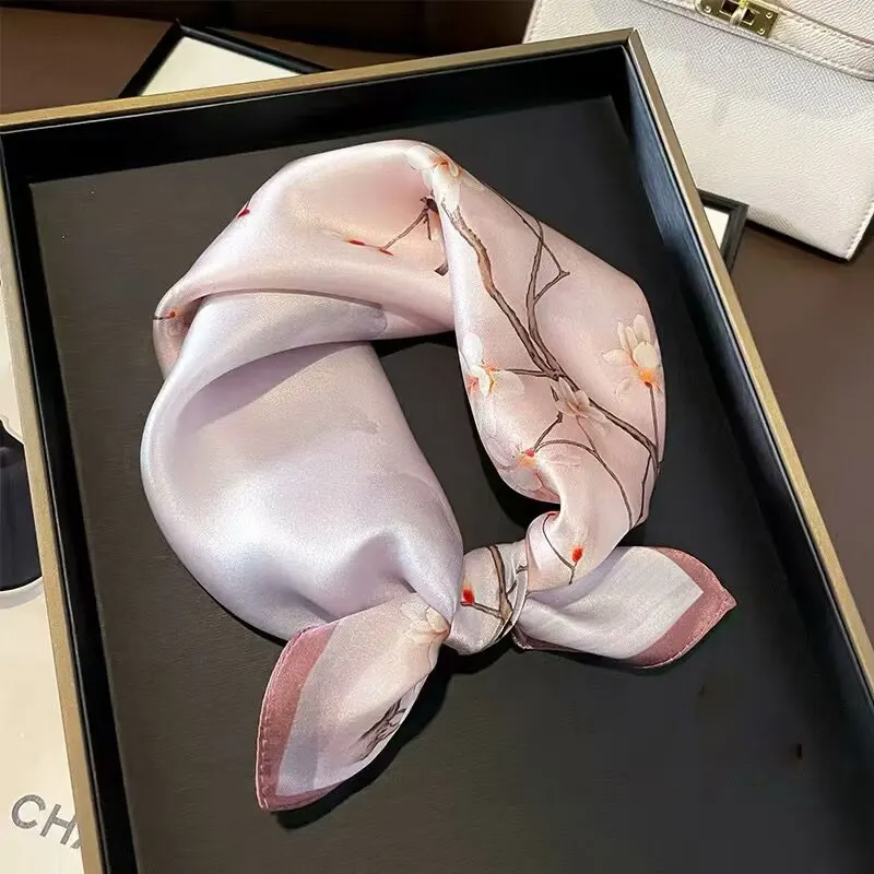 100% Pure Silk Floral Square Scarf Women Neck Hair Bandana