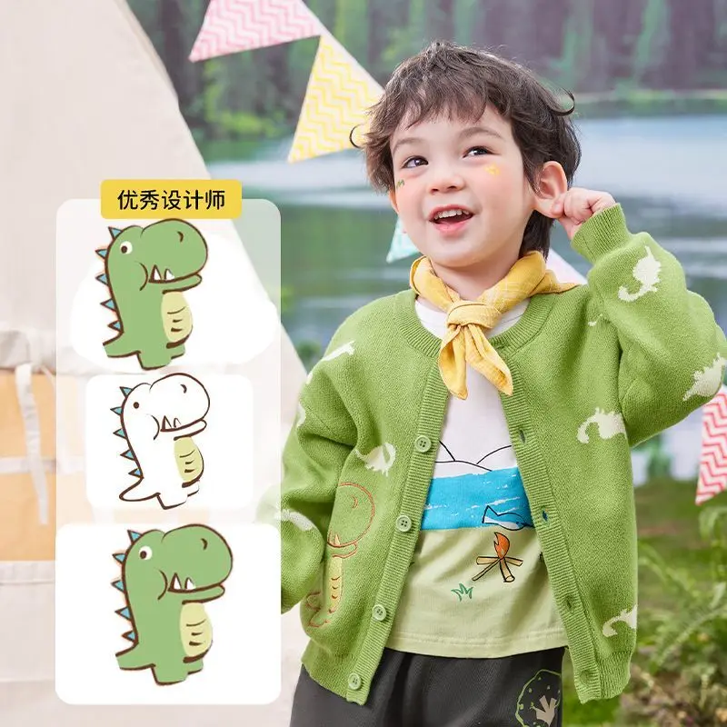 

Baby Girls Boys Cardigan Spring Autumn Warm Cartoon Dinosaur print Long Sleeve Tops Clothing Knitting Sweater Kids Coat Jacket