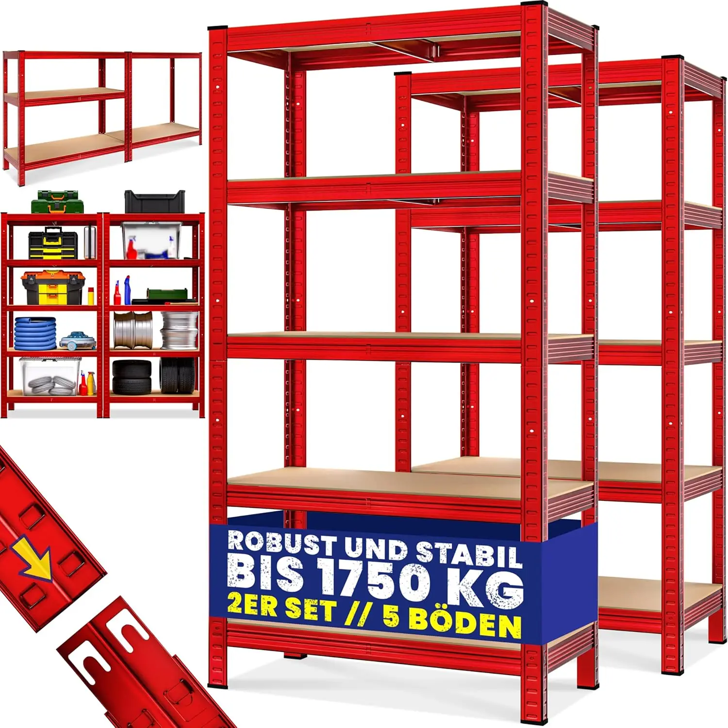 Estanter&iacute;as Almacenaje Met&aacute;licas Cargas Pesadas 1750Kg 180x90x40cm Taller Rojas 2X