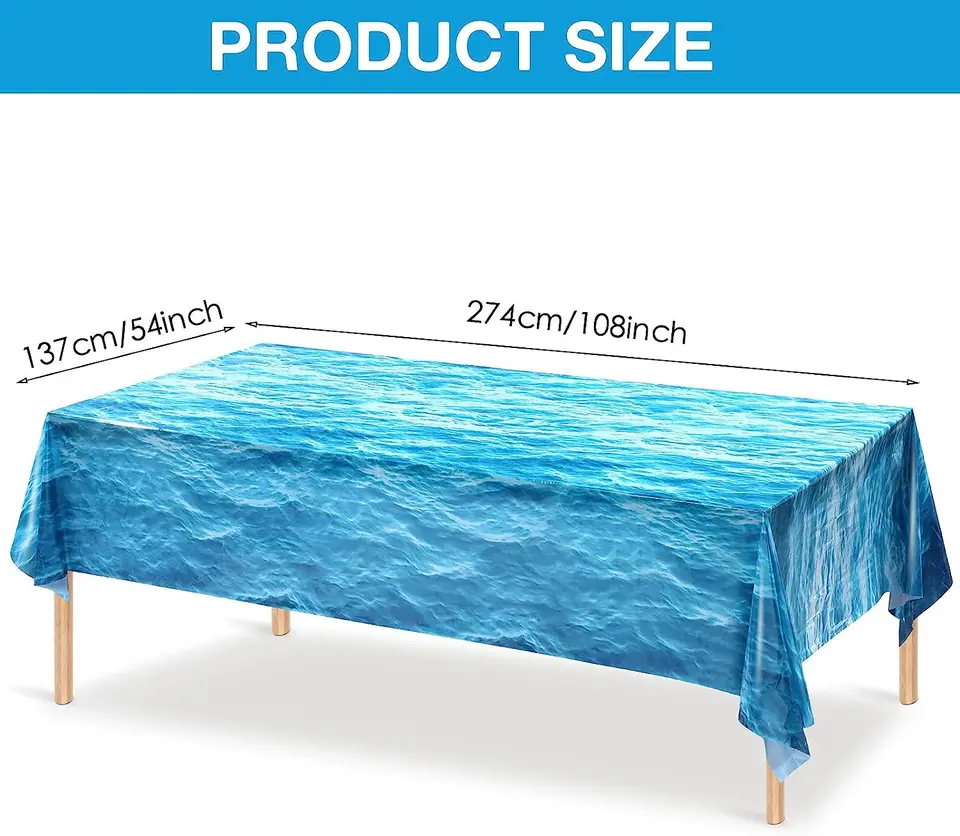 Ocean Waves Plastic Tablecloth – 2 Pack, 54x108 Inch, Blue Water Print For Beach Parties