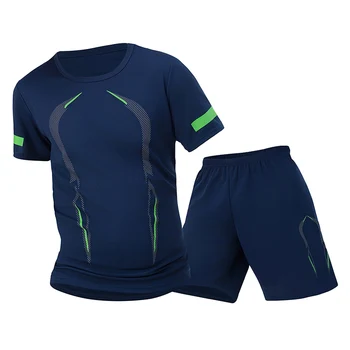 2 Piece Four Seasons Men's Short Sleeve Set Printed Quick Drying T-shirt for Youth Sports Fitness Running Comfortable and Casual