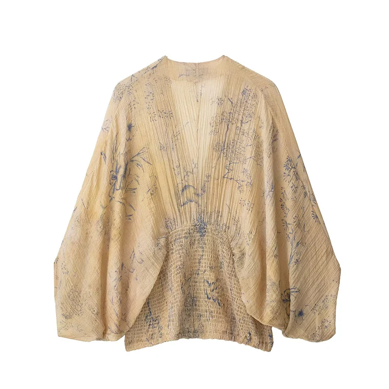 2025 Women's Vintage Printed Shirts & Blouses Top New Long Sleeve V Neck Loose Fashion Temperament Casual Chic Blouse Tops