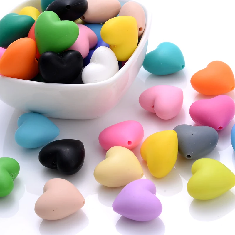 10-Pack Eco-Friendly Peach Heart Silicone Beads for DIY Teething Accessories