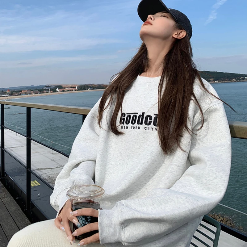Sweatshirt Women Long Sleeve Loose Hoodies Streetwear 2023 Fashion Autumn Winter Letter Print Harajuku Pullover Oversize Tops