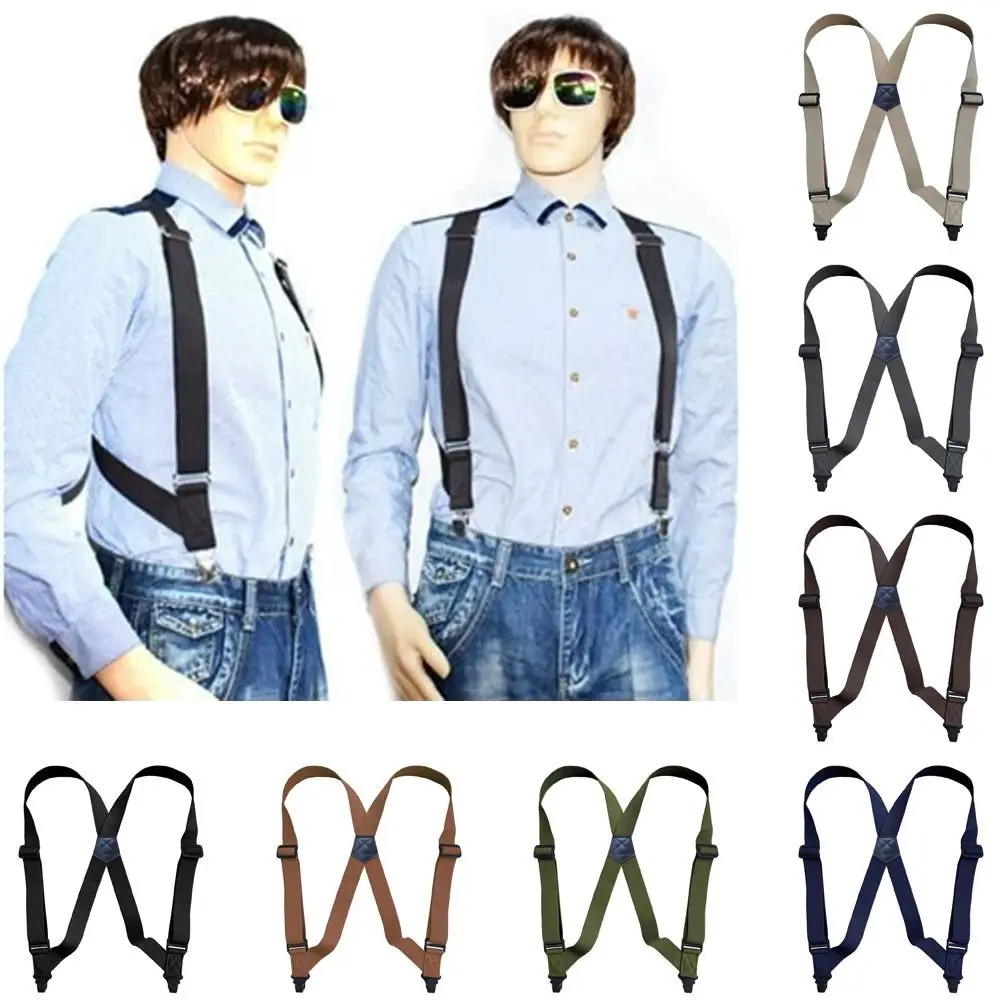 

3.8cm Wide Men's Suspenders Adjustable Plastic Side Clip Elastic Suspenders Braces Suspenders 2 Clips X Shape Trouser Braces