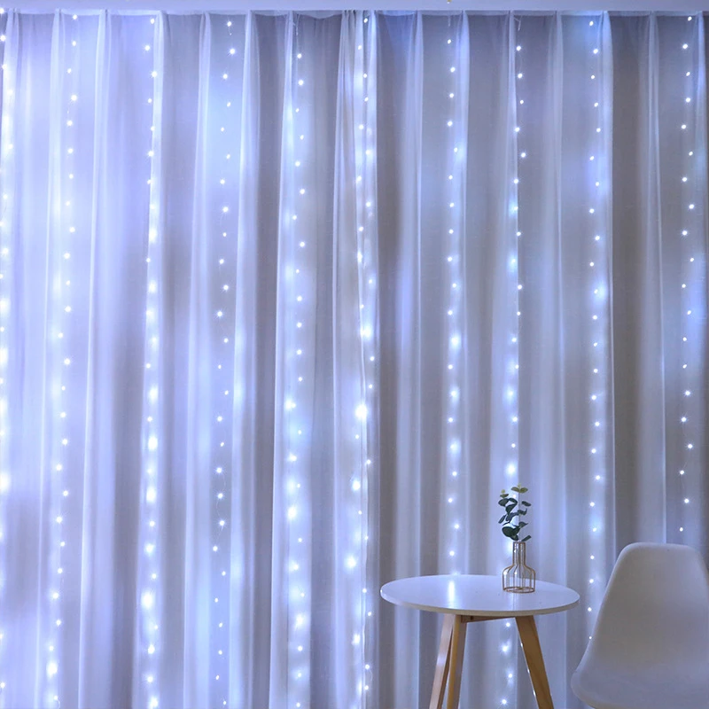 thumbnail image 1 of Cadena de luces LED para cortina con control remoto, enchufe USB, luces para fiestas, bodas, dormitorios, decoración navideña estética, 1 of 5