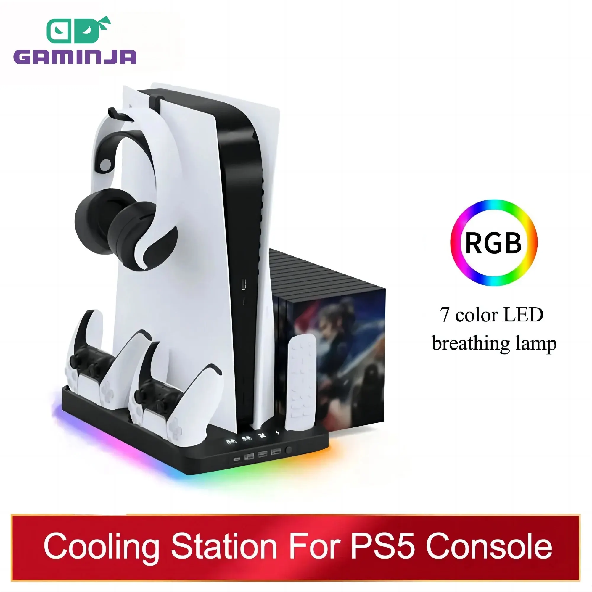 YLW P58 P5 Stand Cooling Station With RGB Light Cooling Fan Dual Controllers Charger For Playstation 5 Game PS5 Accessories