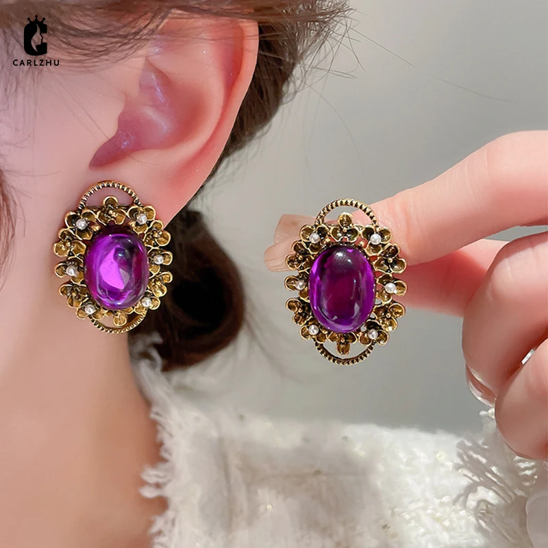 Clips Earrings Pierced Luxury Purple Jewelry Clip Earrings Luxury Retro Pearl Ear Aliexpress