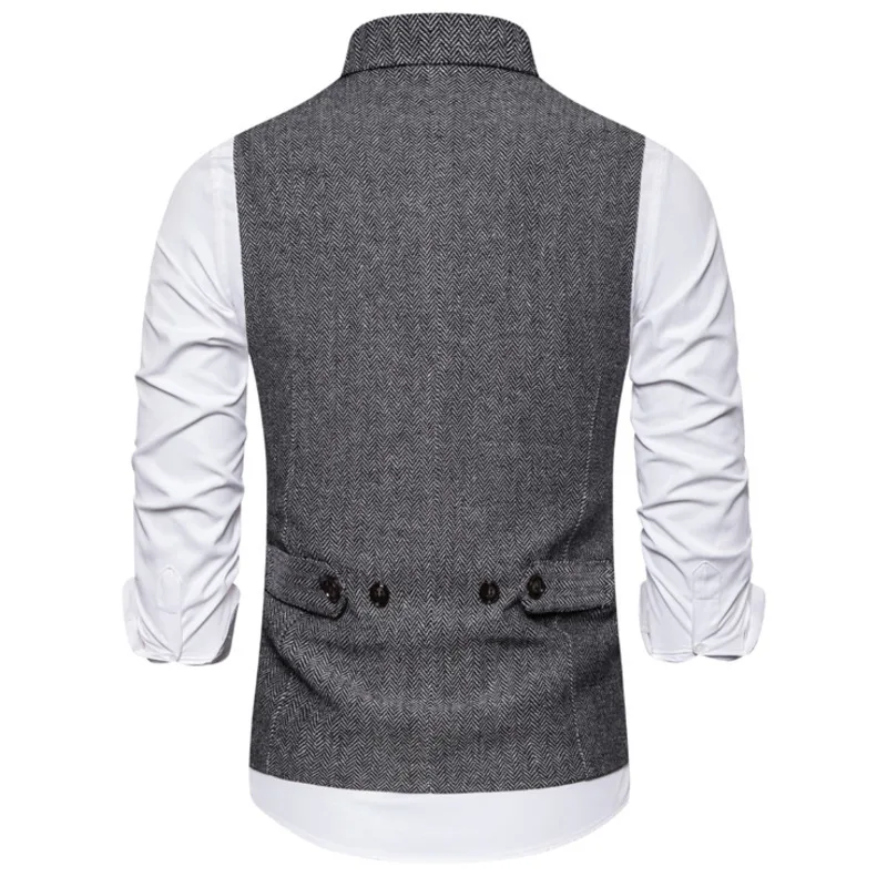 #4825 Autumn Winter Men's Vests Double Breasted Suits Vests Slim Fit Plaid Men's Vests Sleeveless Jacket Office Vest Coat  6