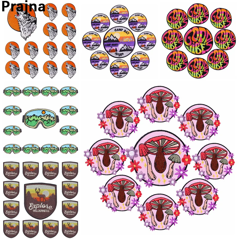 

Prajna 10PCS Cartoon Patch Embroidery Patches For Clothing Thermoadhesive Patches On Clothes Mushroom Mountain Adventure Patch