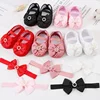 New 0-18M Birthday Infant Newborn Baby Girls Baptism Solid Shoes Bowknot Pearl Princess Soft Sole Shoes First Walkers + Hairband 1