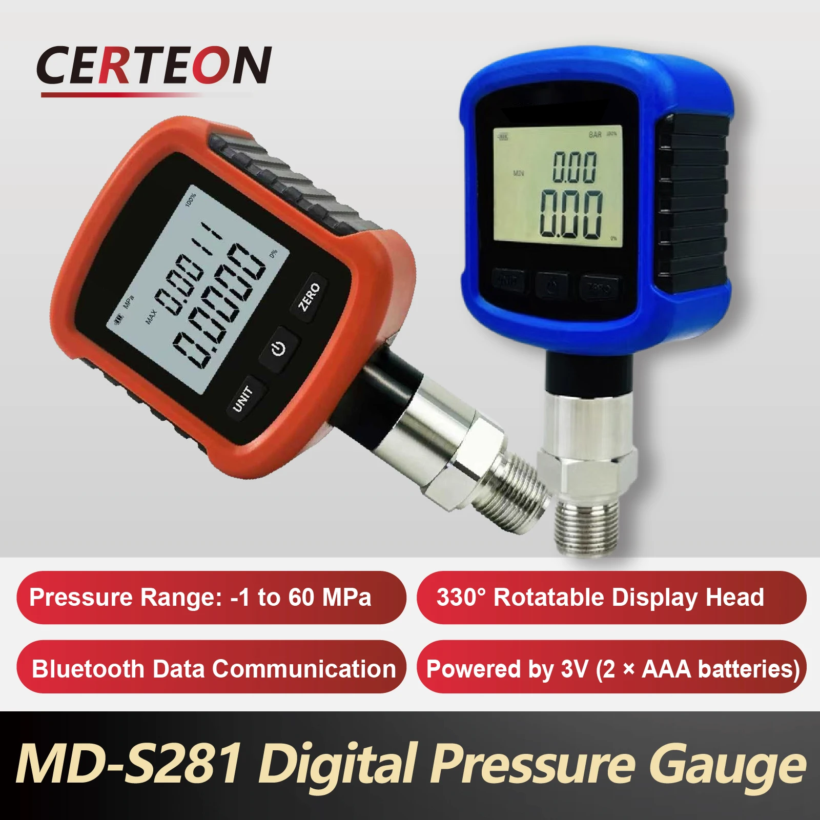 MD-S281 High Precision Digital Vacuum Pressure Gauge LCD 330° Rotating ...