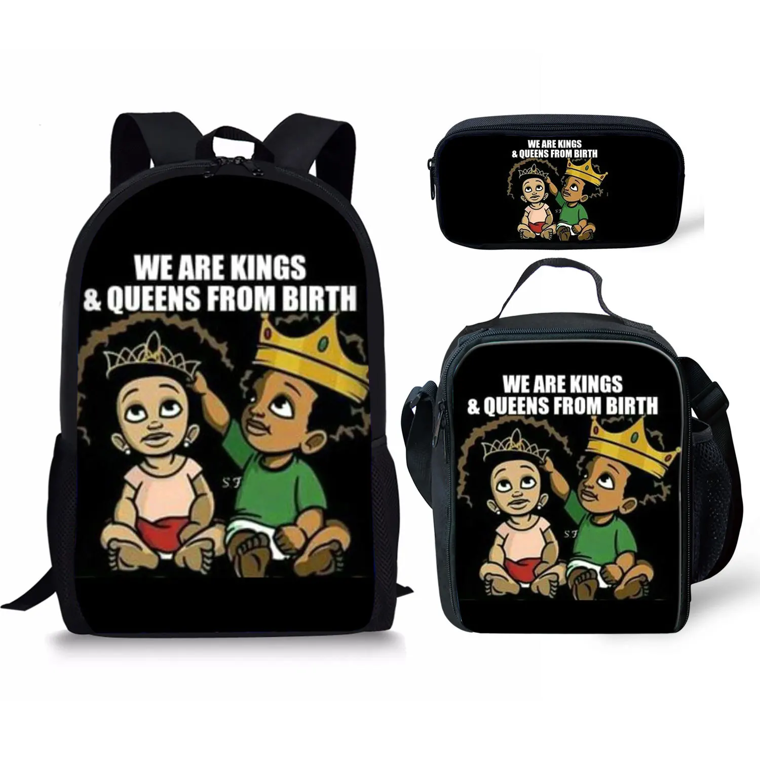 Popular Funny black African boy 3D Print 3pcs/Set pupil School Bags Laptop Daypack Backpack Lunch bag Pencil Case