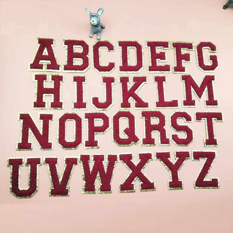 7cm 3d Maroon Az 26 Letters Glitter Chenille Embroidered Patches Iron