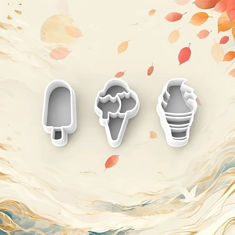 3Pcs 여름 아이스크림 폴리머 클레이 커터 세트, DIY 귀걸이 쥬얼리 만들기를 위한 아이스바 및 콘 모양 클레이 몰드