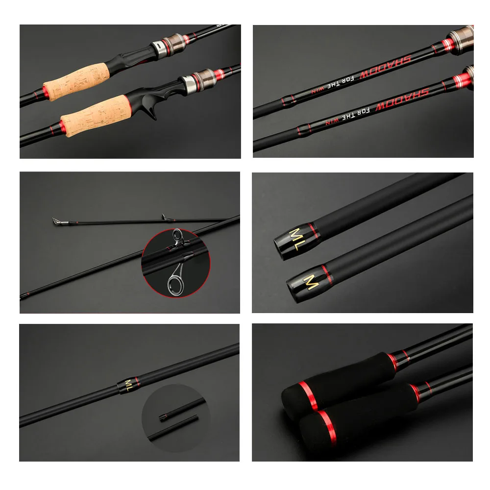 Goture 섀도우 M + ML 더블 팁 코르크 핸들 스피닝 캐스팅 탄소 섬유 낚싯대, 루어 로드, 바닷물 담수용 4-28g