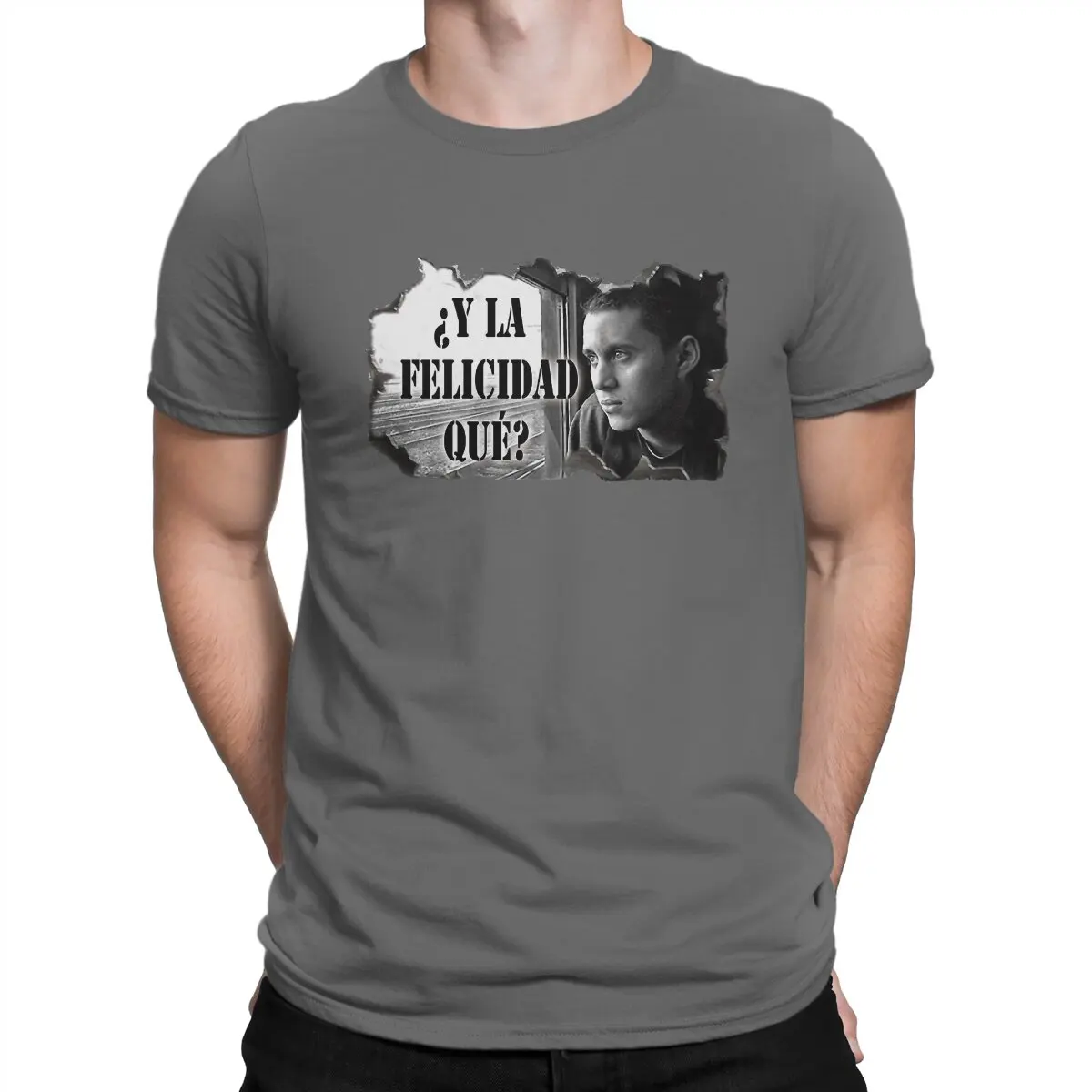 thumbnail image 1 of Camiseta divertida "What Happiness" para hombre, cuello redondo, algodón puro, Canserbero, manga corta, ropa estampada, 1 of 7