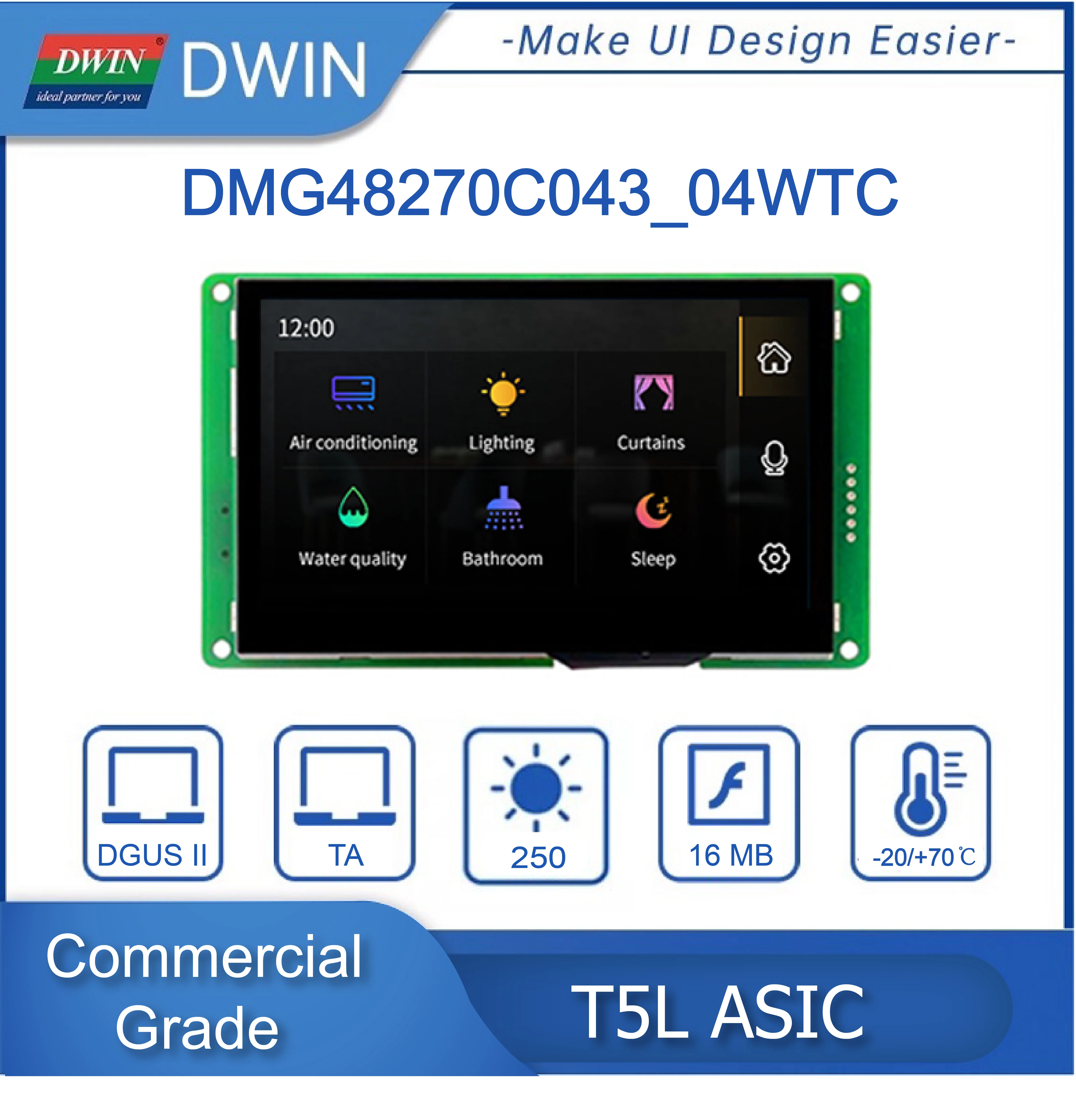 DWIN TFT LCD ÷  Ƶ̳ 480*272 TN ũ ġ г, Ʈ UART LCM , 4.3 ġ
