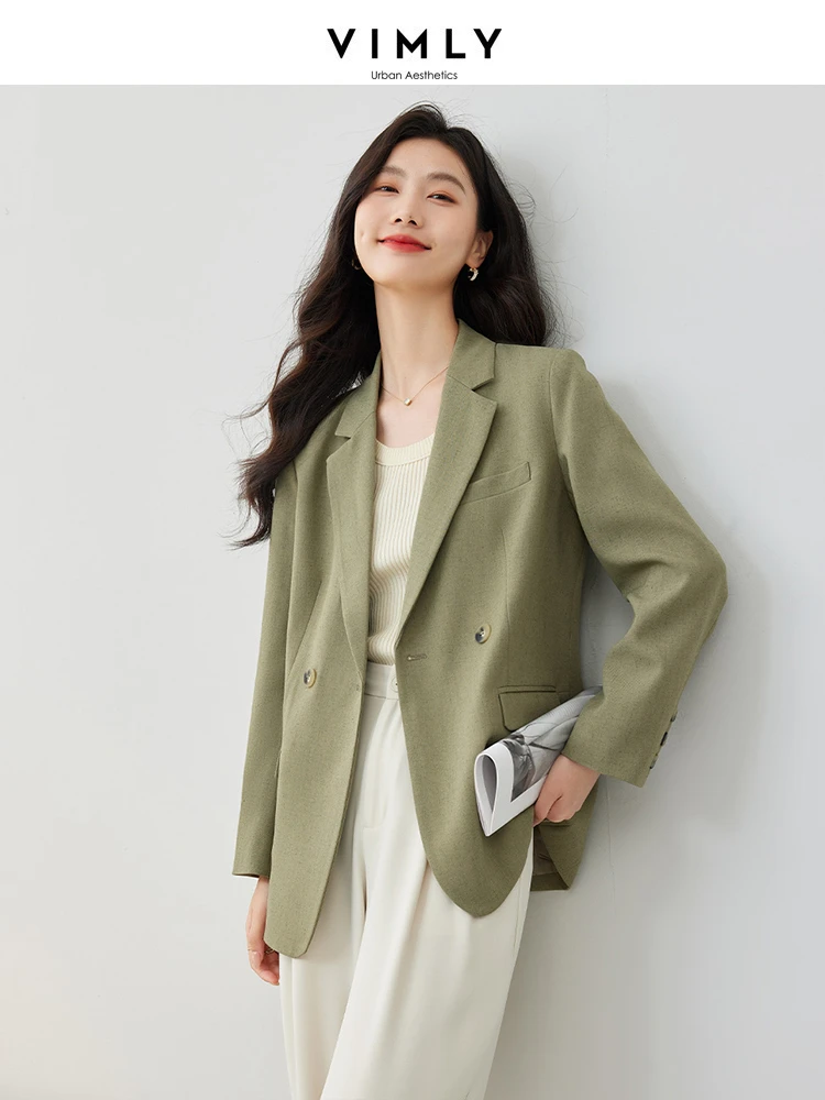 

Vimly Spring Linen Blend Blazers for Women 2024 Business Office Wear Suit Jacket Shoulder Padded Notched Straight Blazer M6151