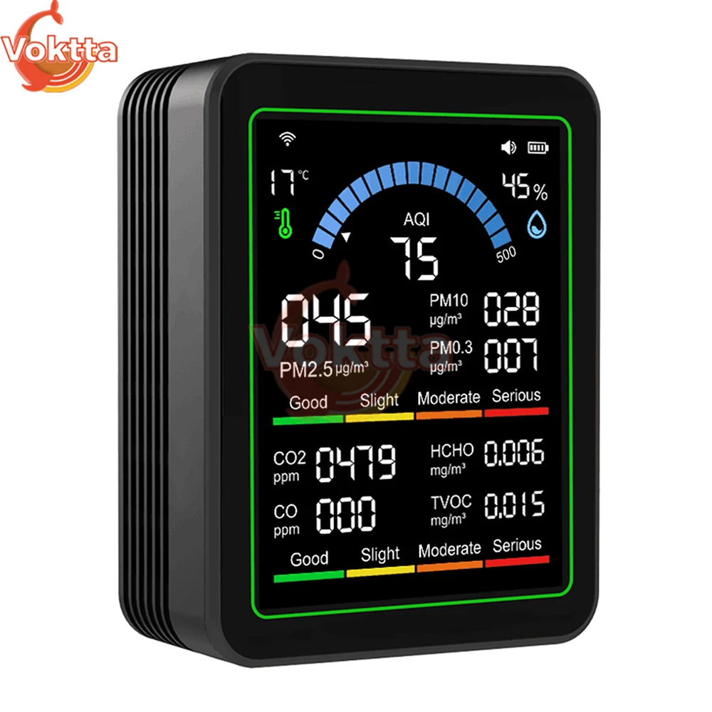 Tuya WiFi 10-in-1 Air Quality Detector CO2 Monitor PM0.3 PM1.0 PM2.5 PM10 Formaldehyde Detector Temperature and Humidity Meter