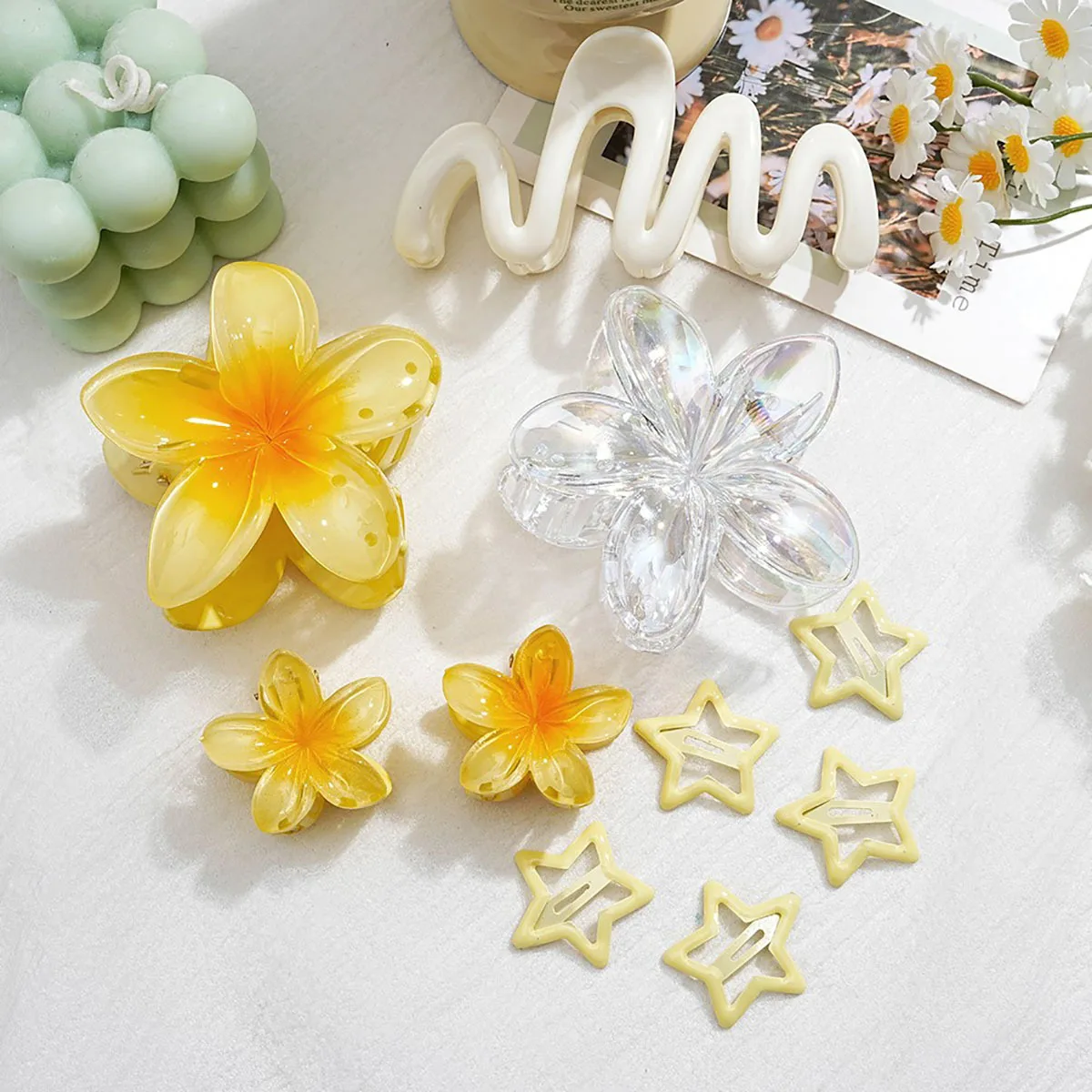 Womens Flower Hair Clips Set 10Pcs Colorful Summer Beach Shark Claw Grab Clip
