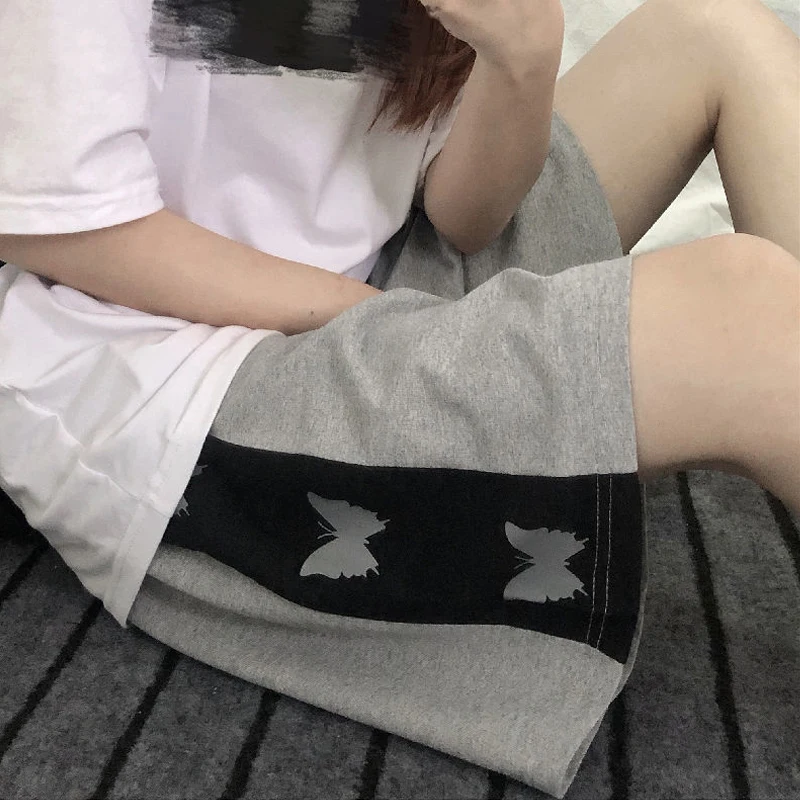 Women Casual Streetwear Harajuku Butterfly Print Patchwork Loose Straight Wide Leg Shorts 2023 Summer Sports Joggers Short Pants