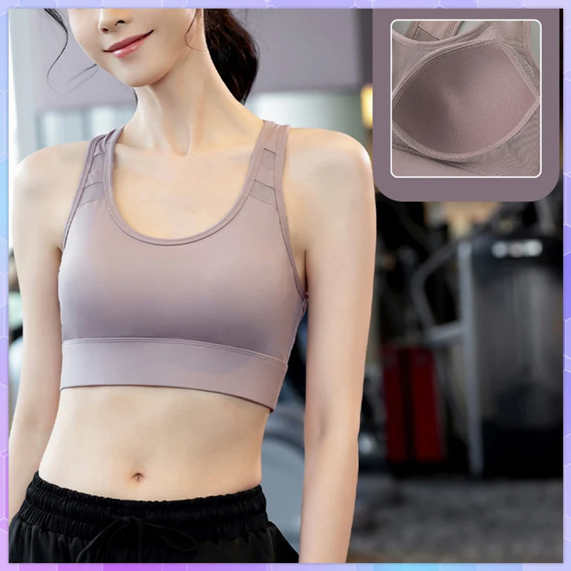

Sleeveless T-Shirt Solid Women Sports Bra Crop Tank Tops For Gym Short Top With Cups Fitness Pad Sportswear Push Up Bralette