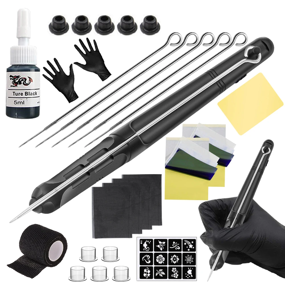 Tattoo Supplies Tattoo Kit Hand Poke and Stick Tattoo Kit with Ink Needles Accessories Set for Body Art DIY 3D Hand Poke Stick Tattoo Beginner Practice