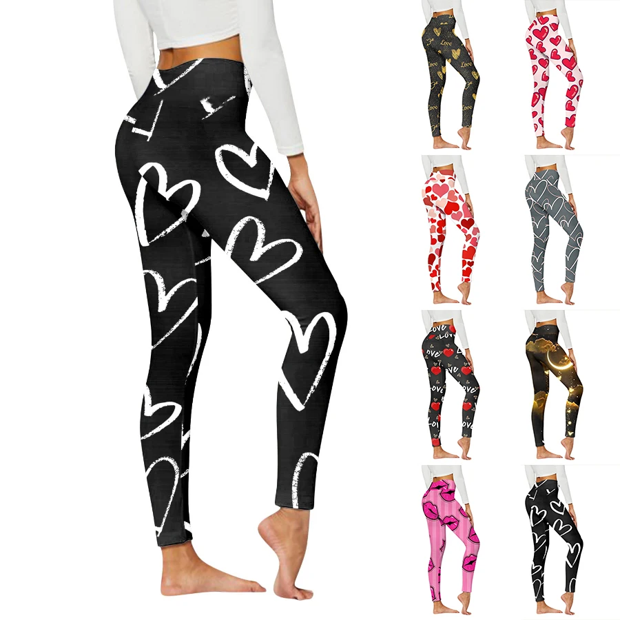 

Women's Basic Love Diagrame Printed Yoga Pants Elastic Yoga Leggings Gym Jogging Fitness Clothes Quick Dry Slim Pants XS-8XL