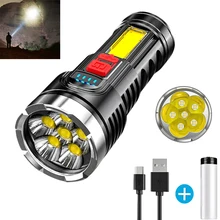 

High Power Led Flashlights 6LED Mini Portable Lamp with Built-in 18650 Battery USB Rechargeable COB LED for Camping Work Light