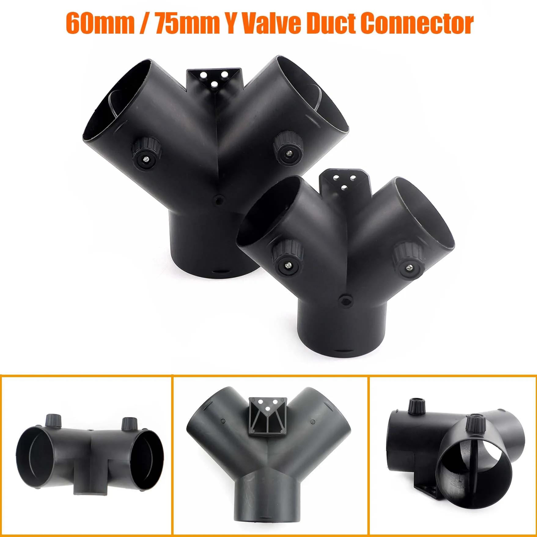 Conduit de chauffage de stationnement Diesel, sortie de ventilation, 75mm, pièce en Y, connecteur de tuyau de conduit, 2 vannes avec support pour voiture, camion, VAN, camping-car