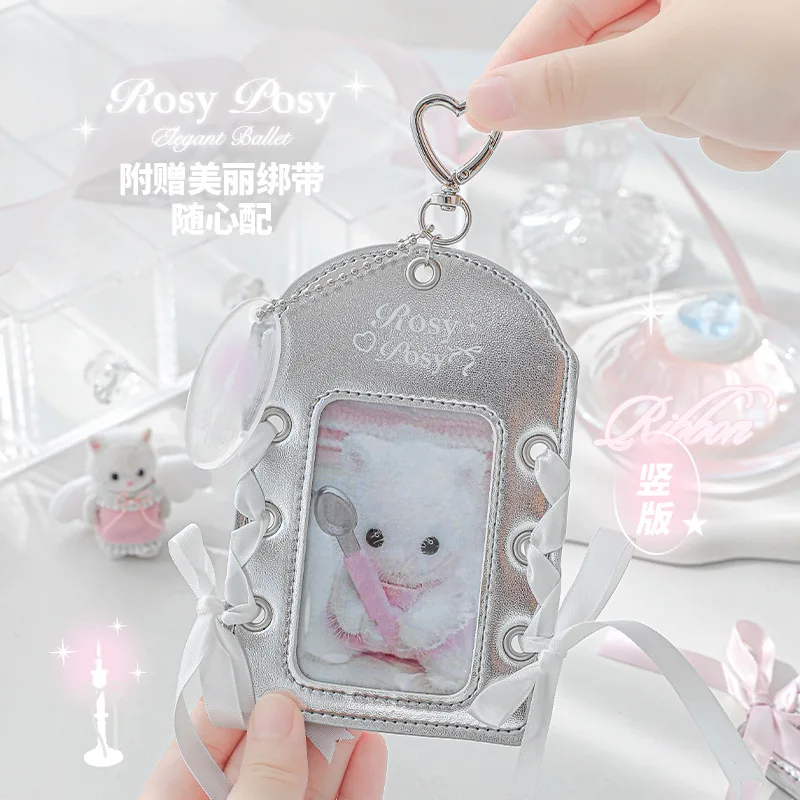 Ins Korean Style Lace-up Leather Card Holder Bus Card Bank ID Card Protective Display Sleeves Girl Bag Pendant Gift 3
