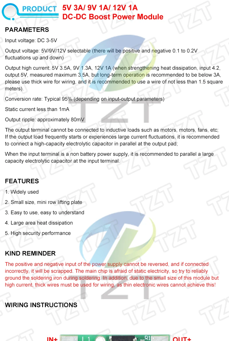 TZT 5V 3A 9V 1A 12V 1A DC-DC Step Up Power Modul Booster Power Modul Spannungsregler Schnellladekonverter Stabilisator – Detail 1